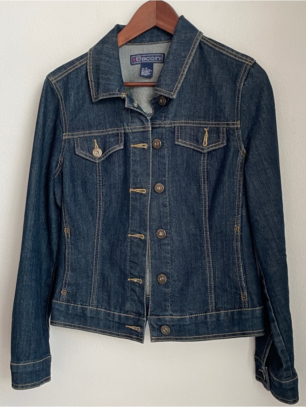Vintage Y2K Dark Wash Denim Jean Jacket Medium Classic Indie Model Off Duty 90s - Picture 8 of 16